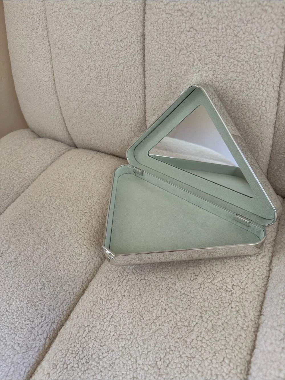 Prada Triangular Metal Clutch Bag Case Silver Gold Triangle Logo Large